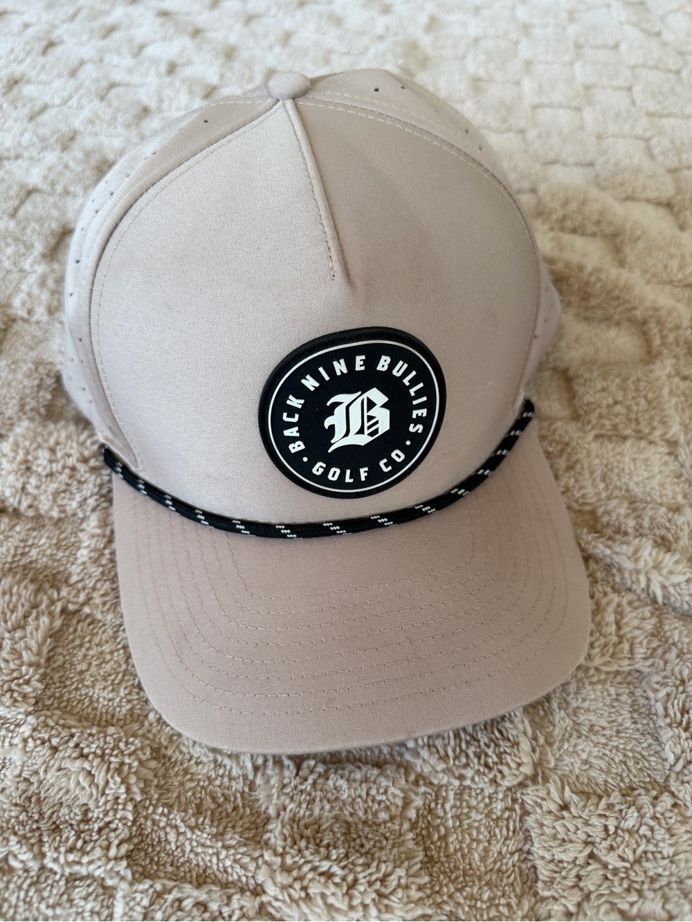 Back Nine Bullies Golf Co Rope Hat Tan Black Performance Snapback Cap